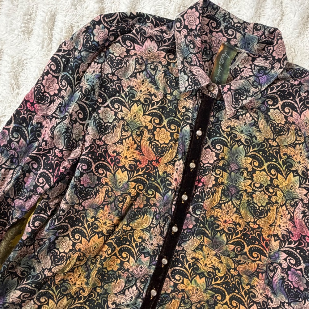Aratta Silent Journey Paisley Burnout Velvet Floral Button Down Shirt ED20H346 S